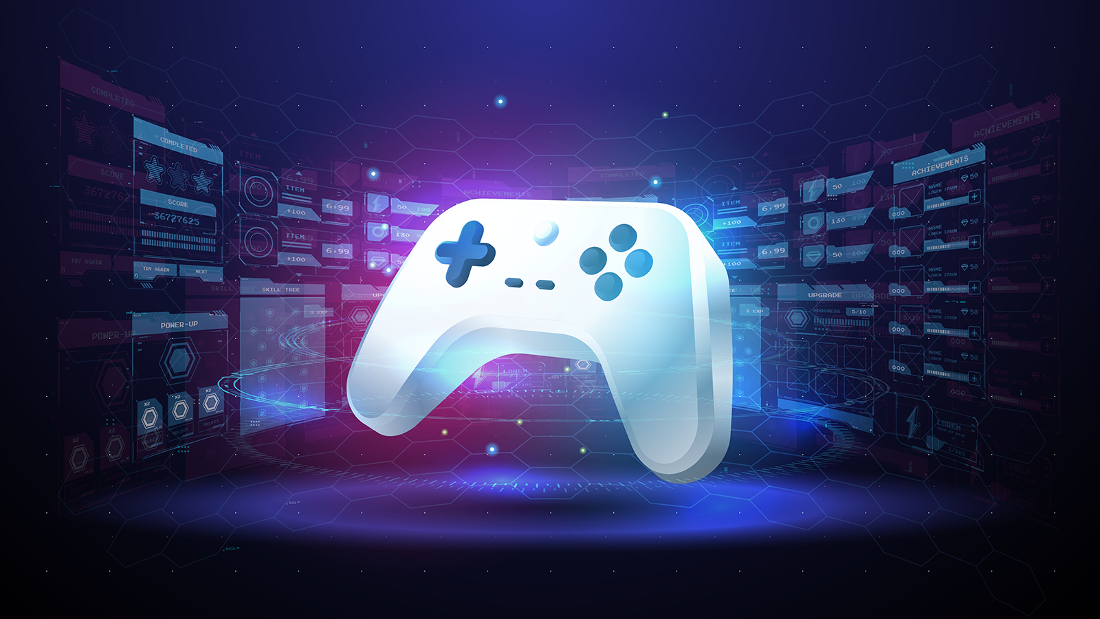 Gaming setup with glowing keyboard and monitor